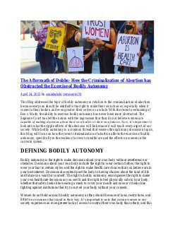 The Aftermath of Dobbs: How the Criminalization of Abortion has Obstructed the Exercise of Bodily Autonomy